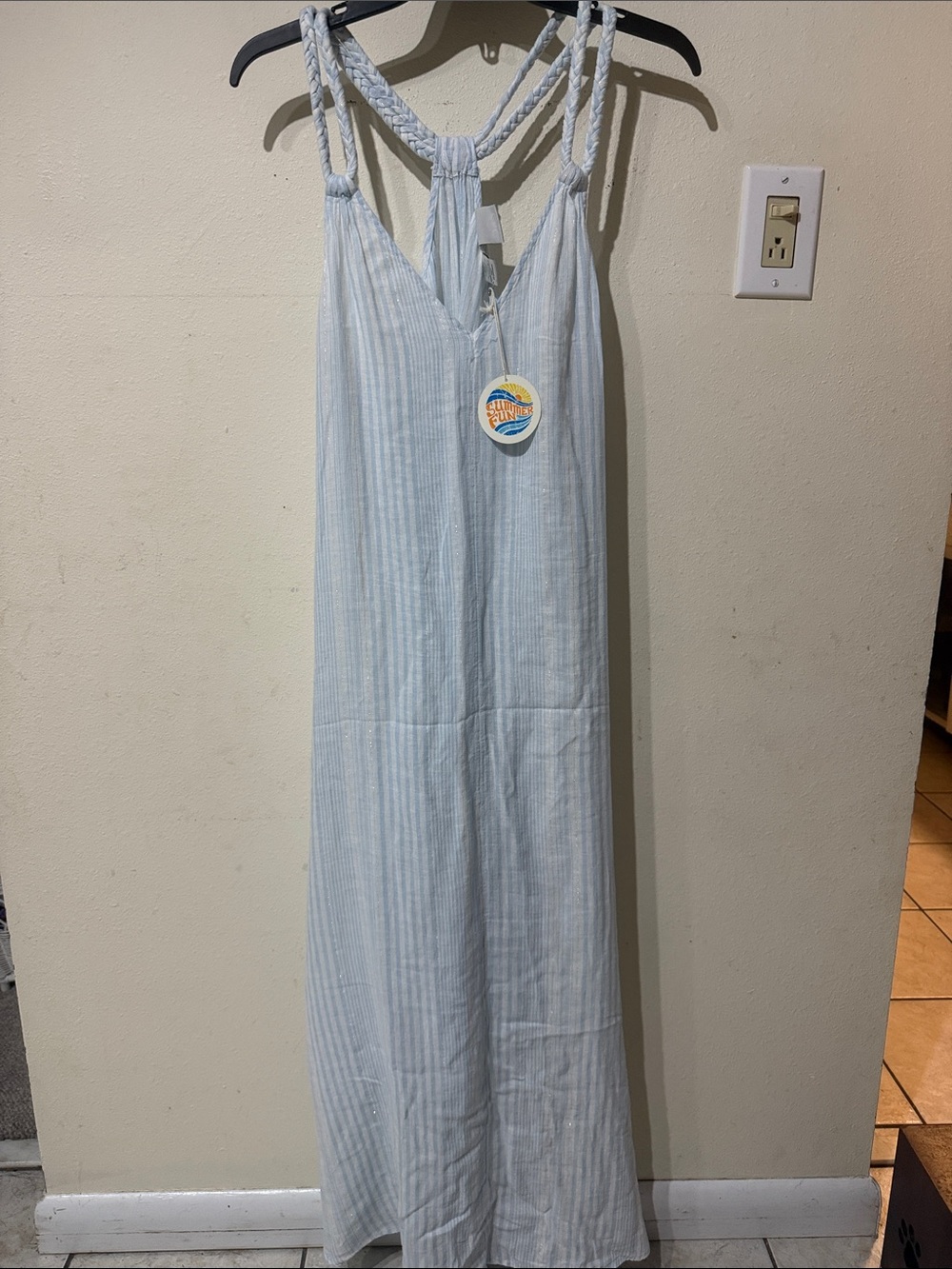 C&C California Pale Blue and White Striped Sundress - Picture 1 of 7
